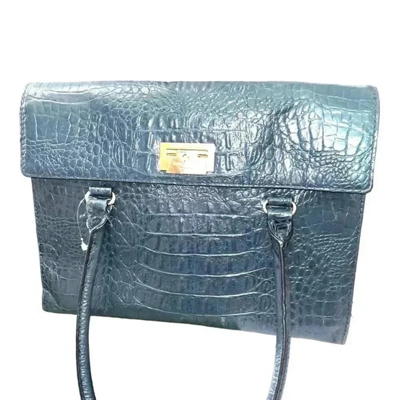Elegant KATE SPADE Blue Crocodile-Embossed Leather Handbag - Picture 6 of 7